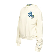 Seattle Kraken New Era Women's Glam Game Quarter-Zip Cropped Floral Hoodie Pullover Cream