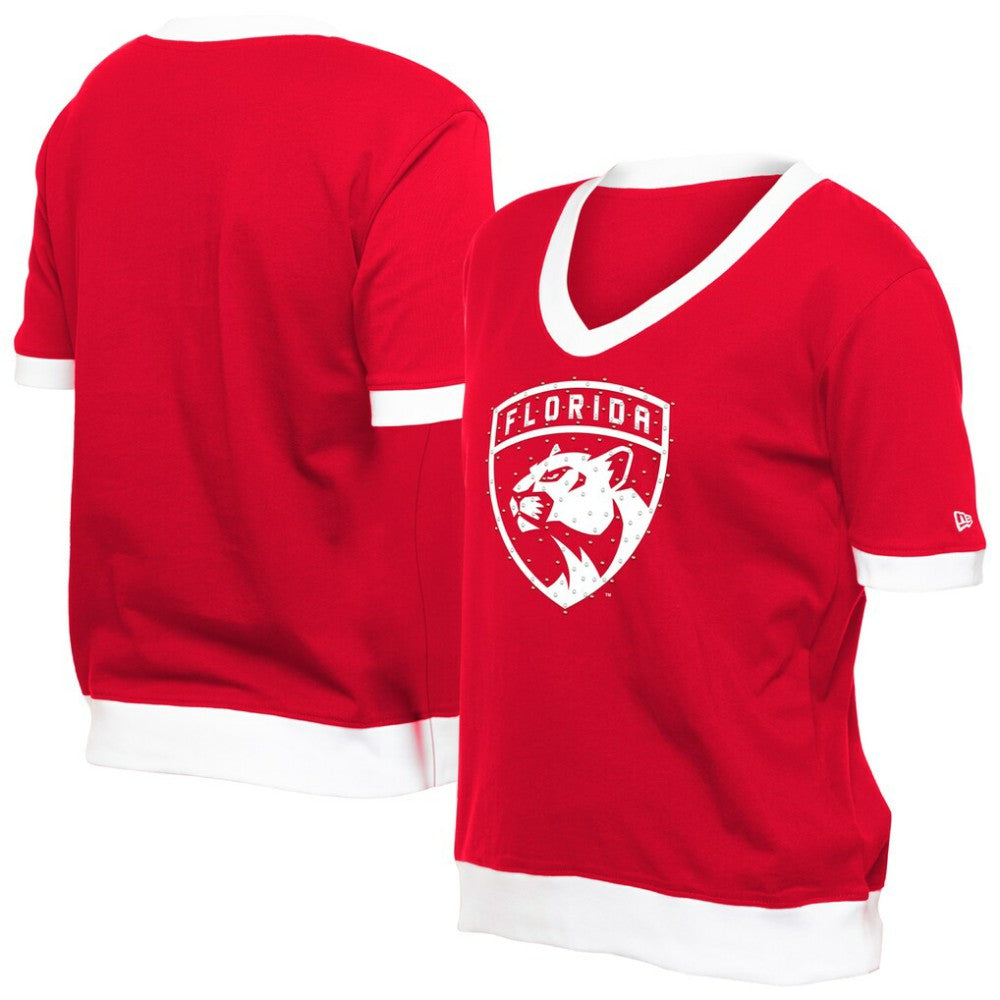 Florida Panthers - New Era Women's Game Day Rhinestuds T-Shirt Red