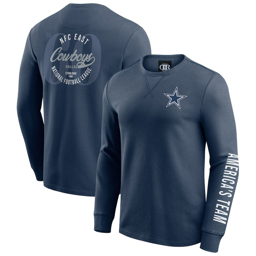 Dallas Cowboys Darius Rucker Collection Washed Waffle-Knit Long Sleeve T-Shirt Navy - Fanatics