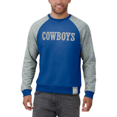 Dallas Cowboys Darius Rucker Collection Throwback Color Block Raglan Pullover Sweatshirt Blue/Gray - Fanatics