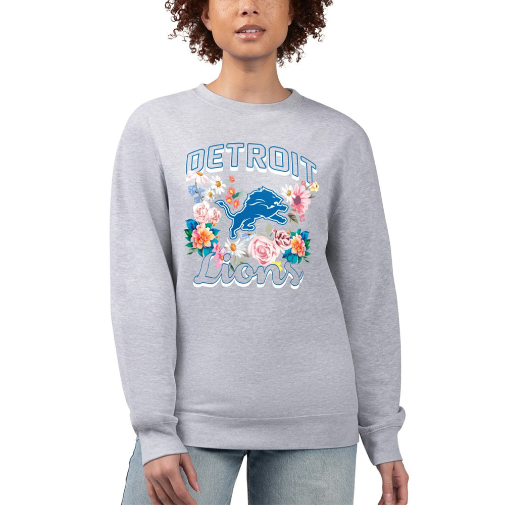 Detroit Lions G-III 4Her by Carl Banks Women's Flower Logo Graphic Fleece Pullover Sweatshirt Heather Gray - NFL
