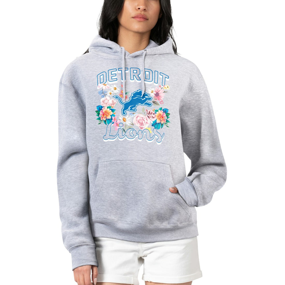 Detroit Lions G-III 4Her by Carl Banks Women's Flowers Team Logo Graphic Fleece Pullover Hoodie Heather Gray - NFL
