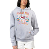 Kansas City Chiefs G-III 4Her by Carl Banks Women's Flowers Team Logo Graphic Fleece Pullover Hoodie Heather Gray - NFL