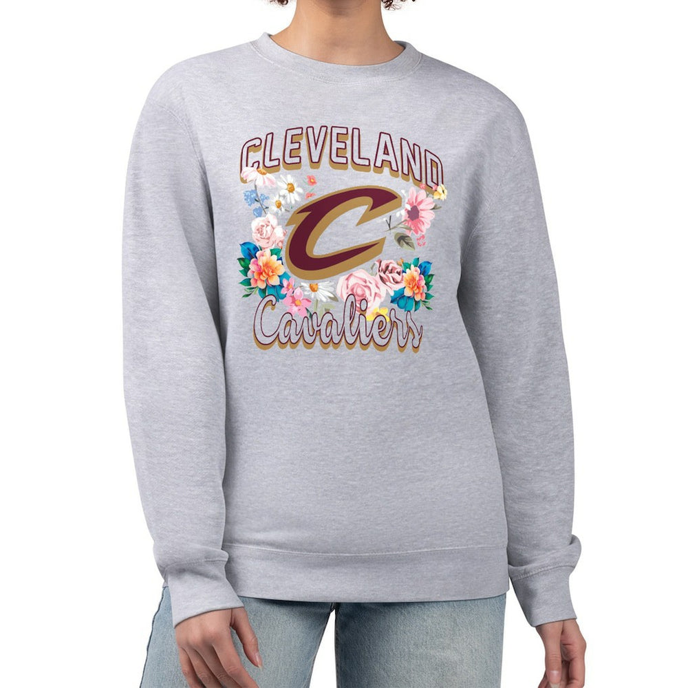 NBA - Cleveland Cavaliers G-III 4Her by Carl Banks Women's Flowers Team Logo Graphic Fleece Crewneck Pullover Sweatshirt - Heather Gray