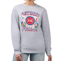 NBA - Detroit Pistons G-III 4Her by Carl Banks Women's Flowers Team Logo Graphic Fleece Crewneck Pullover Sweatshirt - Heather Gray