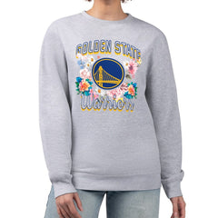 NBA - Golden State Warriors G-III 4Her by Carl Banks Women's Flowers Team Logo Graphic Fleece Crewneck Pullover Sweatshirt - Heather Gray