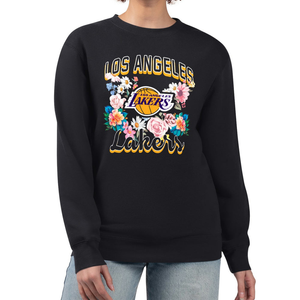 NBA - Los Angeles Lakers G-III 4Her by Carl Banks Women's Flowers Team Logo Graphic Fleece Crewneck Pullover Sweatshirt - Black