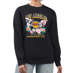 NBA - Los Angeles Lakers G-III 4Her by Carl Banks Women's Flowers Team Logo Graphic Fleece Crewneck Pullover Sweatshirt - Black