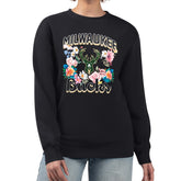 NBA - Milwaukee Bucks G-III 4Her by Carl Banks Women's Flowers Team Logo Graphic Fleece Crewneck Pullover Sweatshirt - Black