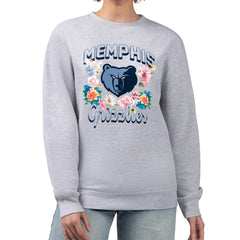 NBA - Memphis Grizzlies G-III 4Her by Carl Banks Women's Flowers Team Logo Graphic Fleece Crewneck Pullover Sweatshirt - Heather Gray