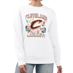 NBA - Cleveland Cavaliers G-III 4Her by Carl Banks Women's Flowers Team Logo Graphic Fleece Crewneck Pullover Sweatshirt - White