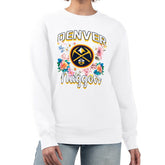 NBA - Denver Nuggets G-III 4Her by Carl Banks Women's Flowers Team Logo Graphic Fleece Crewneck Pullover Sweatshirt - White