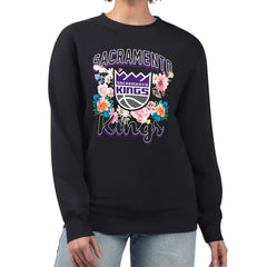 NBA - Sacramento Kings G-III 4Her by Carl Banks Women's Flowers Team Logo Graphic Fleece Crewneck Pullover Sweatshirt - Black