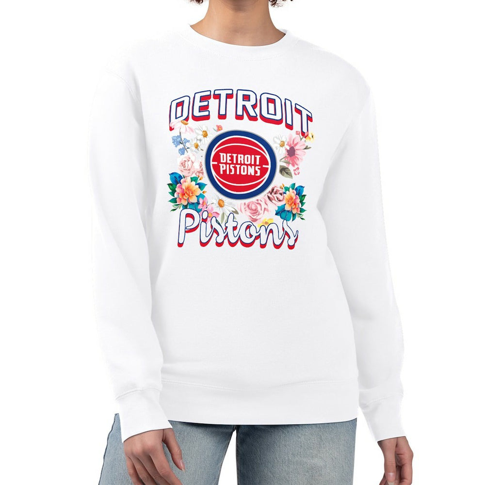 NBA - Detroit Pistons G-III 4Her by Carl Banks Women's Flowers Team Logo Graphic Fleece Crewneck Pullover Sweatshirt - White