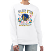 NBA - Golden State Warriors G-III 4Her by Carl Banks Women's Flowers Team Logo Graphic Fleece Crewneck Pullover Sweatshirt - White