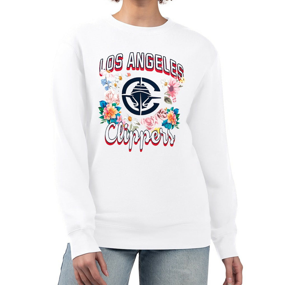 NBA - LA Clippers G-III 4Her by Carl Banks Women's Flowers Team Logo Graphic Fleece Crewneck Pullover Sweatshirt - White
