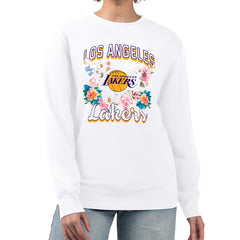 NBA - Los Angeles Lakers G-III 4Her by Carl Banks Women's Flowers Team Logo Graphic Fleece Crewneck Pullover Sweatshirt - White