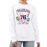NBA - Philadelphia 76ers G-III 4Her by Carl Banks Women's Flowers Team Logo Graphic Fleece Crewneck Pullover Sweatshirt - White