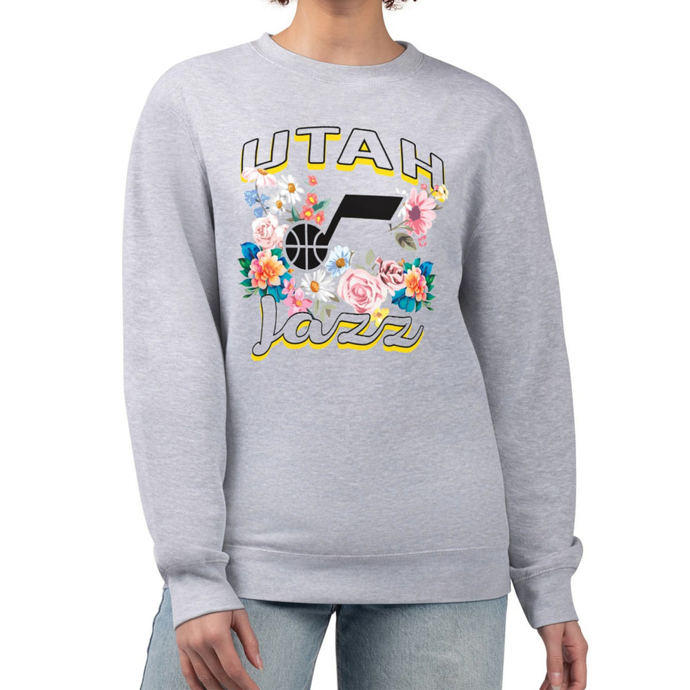 NBA - Utah Jazz G-III 4Her by Carl Banks Women's Flowers Team Logo Graphic Fleece Crewneck Pullover Sweatshirt - Heather Gray