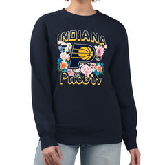 NBA - Indiana Pacers G-III 4Her by Carl Banks Women's Flowers Team Logo Graphic Fleece Crewneck Pullover Sweatshirt - Navy