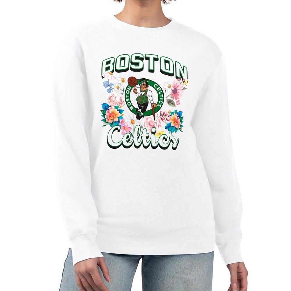 NBA - Boston Celtics G-III 4Her by Carl Banks Women's Flowers Team Logo Graphic Fleece Crewneck Pullover Sweatshirt - White