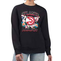 NBA - Atlanta Hawks G-III 4Her by Carl Banks Women's Flowers Team Logo Graphic Fleece Crewneck Pullover Sweatshirt - Black