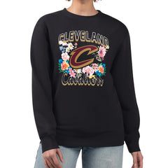 NBA - Cleveland Cavaliers G-III 4Her by Carl Banks Women's Flowers Team Logo Graphic Fleece Crewneck Pullover Sweatshirt - Black