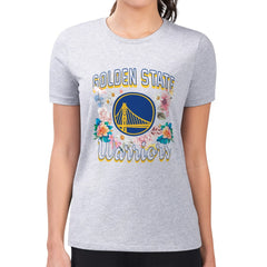 NBA - Golden State Warriors G-III 4Her by Carl Banks Women's Super-Slim Fit Lightweight Flowers Team Logo Graphic T-Shirt - Heather Gray