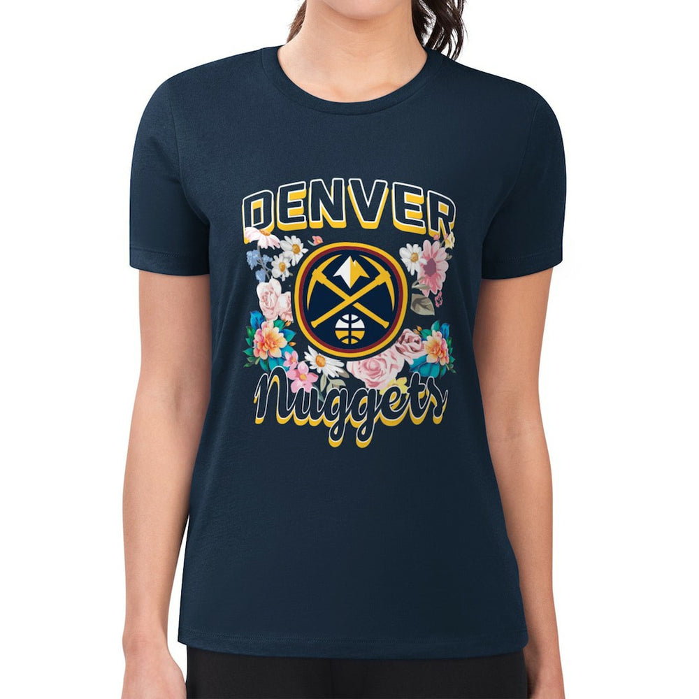 NBA - Denver Nuggets G-III 4Her by Carl Banks Women's Super-Slim Fit Lightweight Flowers Team Logo Graphic T-Shirt - Navy
