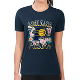 NBA - Indiana Pacers G-III 4Her by Carl Banks Women's Super-Slim Fit Lightweight Flowers Team Logo Graphic T-Shirt - Navy