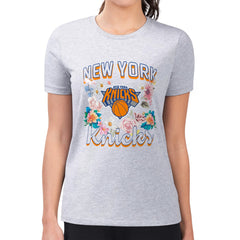 NBA - New York Knicks G-III 4Her by Carl Banks Women's Super-Slim Fit Lightweight Flowers Team Logo Graphic T-Shirt - Heather Gray