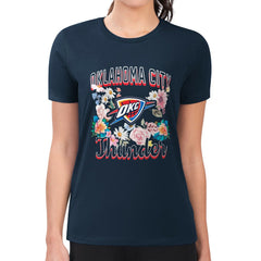 NBA - Oklahoma City Thunder G-III 4Her by Carl Banks Women's Super-Slim Fit Lightweight Flowers Team Logo Graphic T-Shirt - Navy