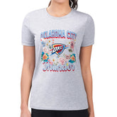 NBA - Oklahoma City Thunder G-III 4Her by Carl Banks Women's Super-Slim Fit Lightweight Flowers Team Logo Graphic T-Shirt - Heather Gray