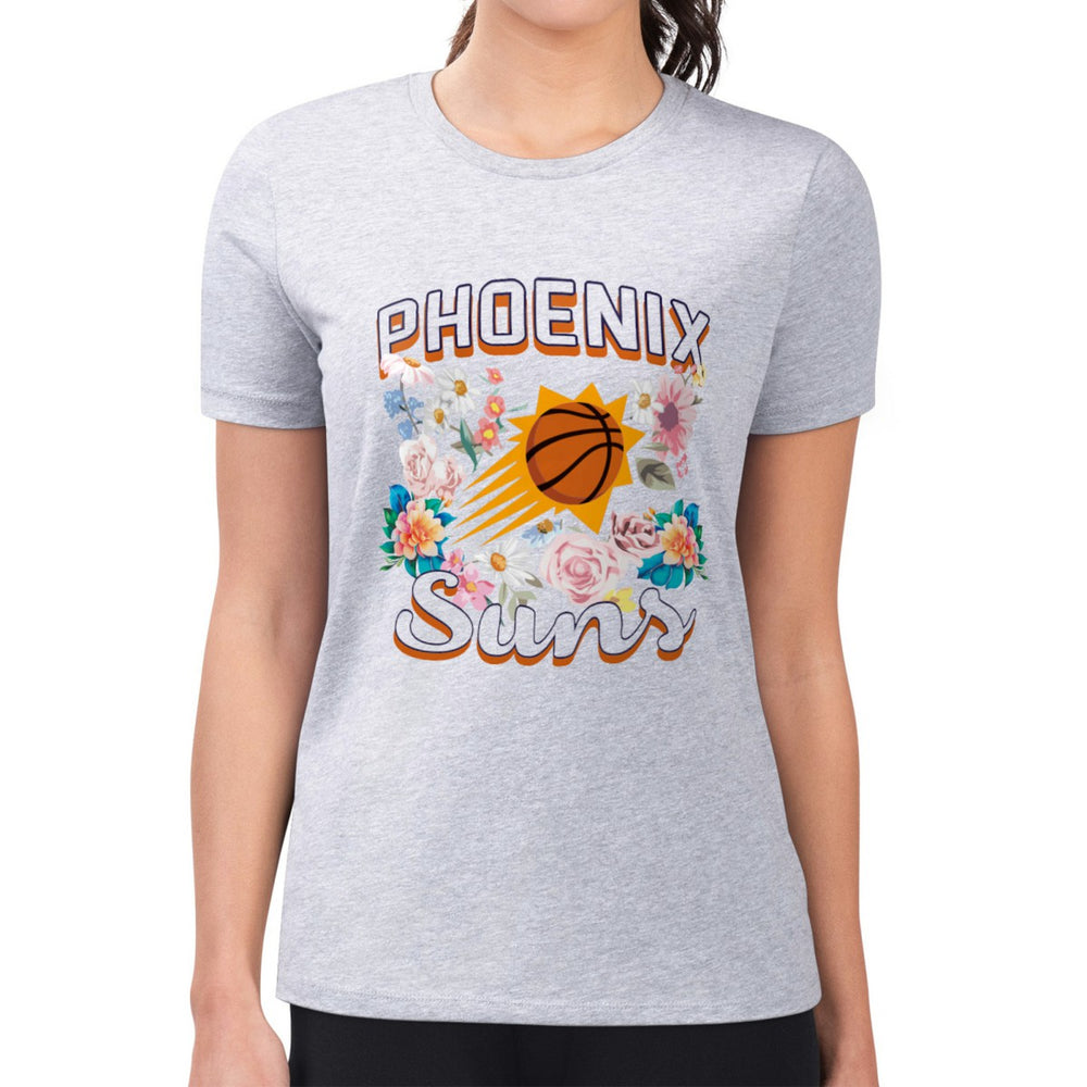 NBA - Phoenix Suns G-III 4Her by Carl Banks Women's Super-Slim Fit Lightweight Flowers Team Logo Graphic T-Shirt - Heather Gray