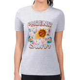 NBA - Phoenix Suns G-III 4Her by Carl Banks Women's Super-Slim Fit Lightweight Flowers Team Logo Graphic T-Shirt - Heather Gray