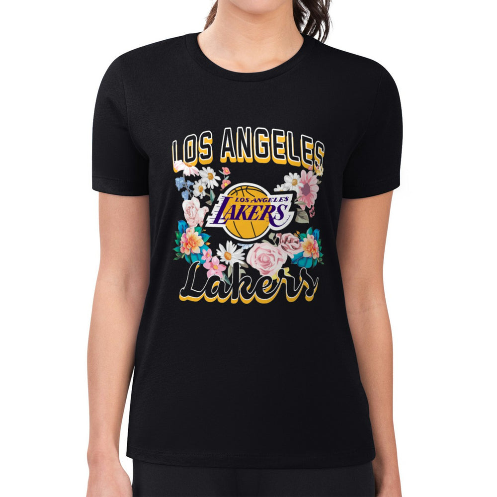 NBA - Los Angeles Lakers G-III 4Her by Carl Banks Women's Super-Slim Fit Lightweight Flowers Team Logo Graphic T-Shirt - Black