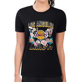 NBA - Los Angeles Lakers G-III 4Her by Carl Banks Women's Super-Slim Fit Lightweight Flowers Team Logo Graphic T-Shirt - Black
