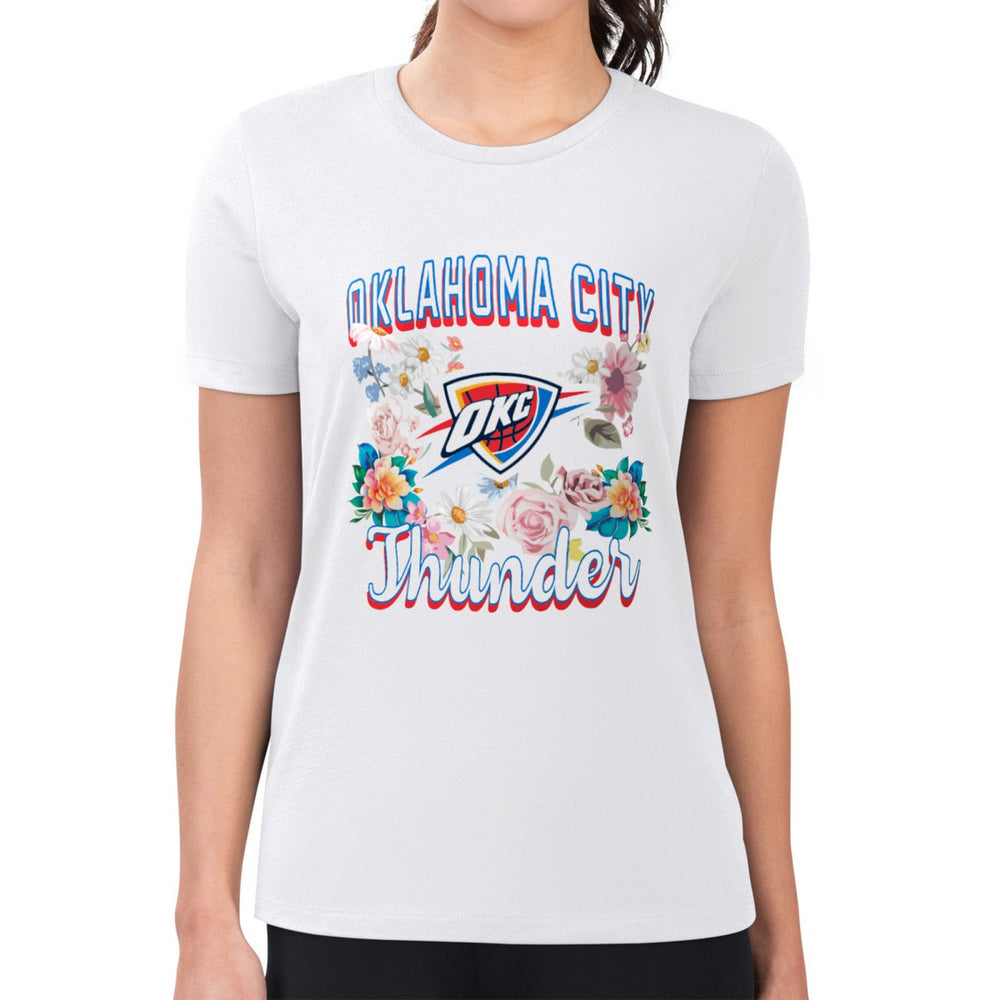 NBA - Oklahoma City Thunder G-III 4Her by Carl Banks Women's Super-Slim Fit Lightweight Flowers Team Logo Graphic T-Shirt - White