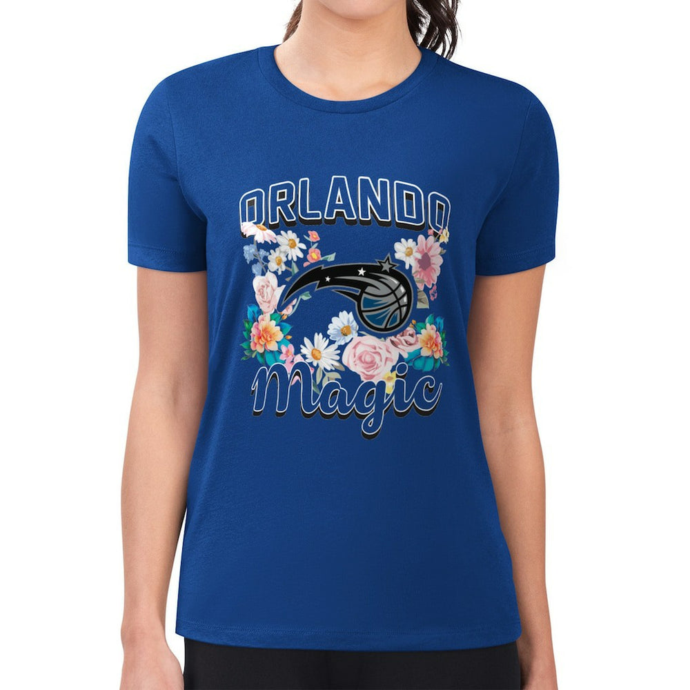 NBA - Orlando Magic G-III 4Her by Carl Banks Women's Super-Slim Fit Lightweight Flowers Team Logo Graphic T-Shirt - Blue