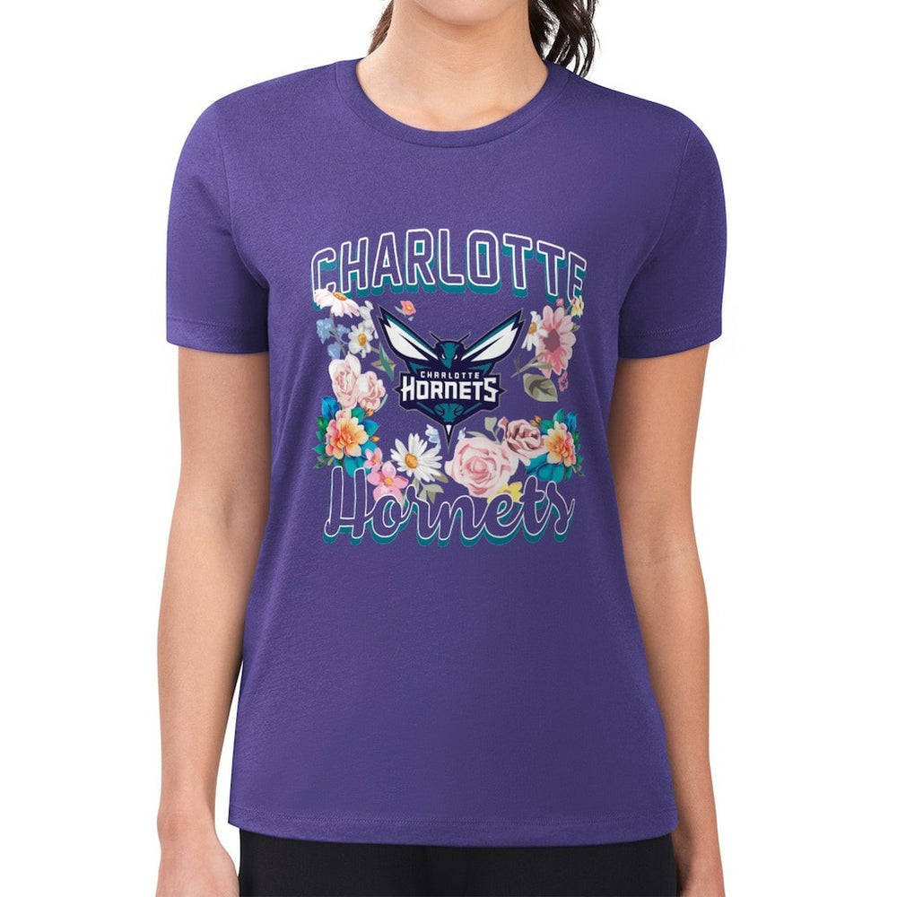NBA - Charlotte Hornets G-III 4Her by Carl Banks Women's Super-Slim Fit Lightweight Flowers Team Logo Graphic T-Shirt - Purple