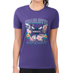 NBA - Charlotte Hornets G-III 4Her by Carl Banks Women's Super-Slim Fit Lightweight Flowers Team Logo Graphic T-Shirt - Purple