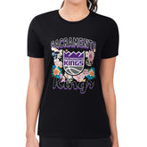NBA - Sacramento Kings G-III 4Her by Carl Banks Women's Super-Slim Fit Lightweight Flowers Team Logo Graphic T-Shirt - Black