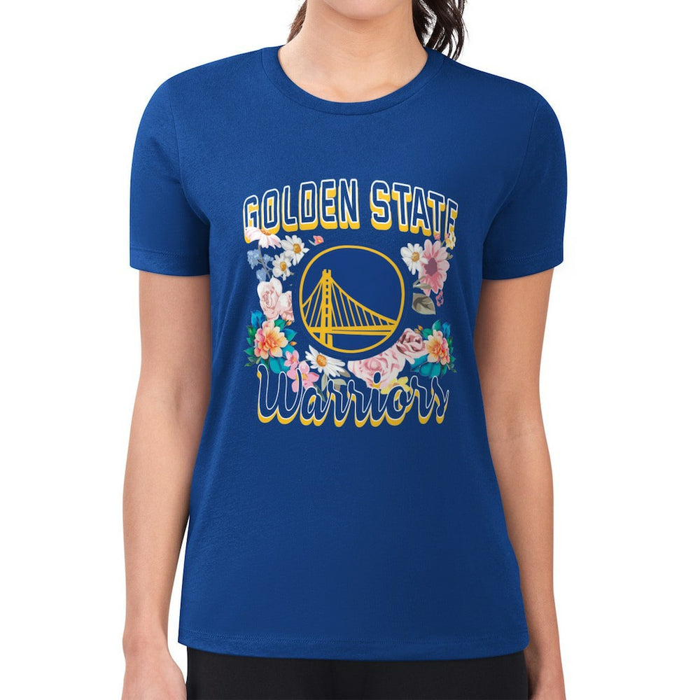 NBA - Golden State Warriors G-III 4Her by Carl Banks Women's Super-Slim Fit Lightweight Flowers Team Logo Graphic T-Shirt - Royal