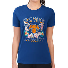 NBA - New York Knicks G-III 4Her by Carl Banks Women's Super-Slim Fit Lightweight Flowers Team Logo Graphic T-Shirt - Blue