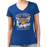 NBA - New York Knicks G-III 4Her by Carl Banks Women's Super-Slim Fit Lightweight Flowers Team Logo Graphic V-Neck T-Shirt - Blue