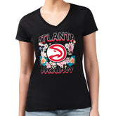 NBA - Atlanta Hawks G-III 4Her by Carl Banks Women's Super-Slim Fit Lightweight Flowers Team Logo Graphic V-Neck T-Shirt - Black