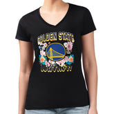 NBA - Golden State Warriors G-III 4Her by Carl Banks Women's Super-Slim Fit Lightweight Flowers Team Logo Graphic V-Neck T-Shirt - Black
