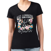 NBA - San Antonio Spurs G-III 4Her by Carl Banks Women's Super-Slim Fit Lightweight Flowers Team Logo Graphic V-Neck T-Shirt - Black