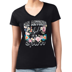 NBA - San Antonio Spurs G-III 4Her by Carl Banks Women's Super-Slim Fit Lightweight Flowers Team Logo Graphic V-Neck T-Shirt - Black