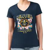 NBA - Denver Nuggets G-III 4Her by Carl Banks Women's Super-Slim Fit Lightweight Flowers Team Logo Graphic V-Neck T-Shirt - Navy
